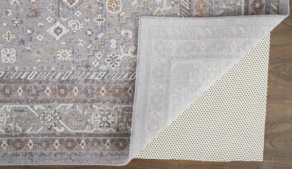HomeRoots 10' Elegant Gray, Orange, and Ivory Floral Area Rug – Stain-Resistant, Power-Loomed Design for Comfort 12' X 15' 513740