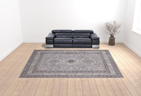 HomeRoots 10' Elegant Gray, Orange, and Ivory Floral Area Rug – Stain-Resistant, Power-Loomed Design for Comfort 12' X 15' 513740