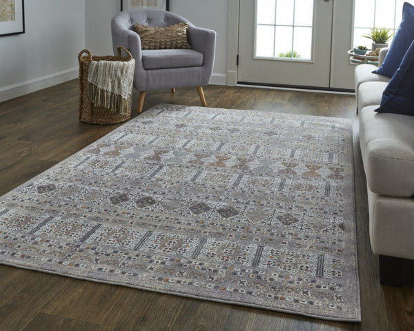 HomeRoots 12' Geometric Distressed Area Rug in Orange, Gray, and White - Stain-Resistant for Modern Spaces 12' X 15' 513749