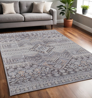 Homeroots 5' X 8' Gray And Ivory Geometric Power Loom Distressed Area Rug  Polyester 513752