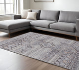 Homeroots 8' X 10' Gray And Ivory Geometric Power Loom Distressed Area Rug  Polyester 513753