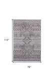 Homeroots 7' X 9' Gray And Ivory Geometric Power Loom Distressed Area Rug  Polyester 513754