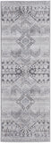 Homeroots 8' Ivory And Gray Geometric Power Loom Distressed Stain Resistant Runner Rug  Polyester 513757