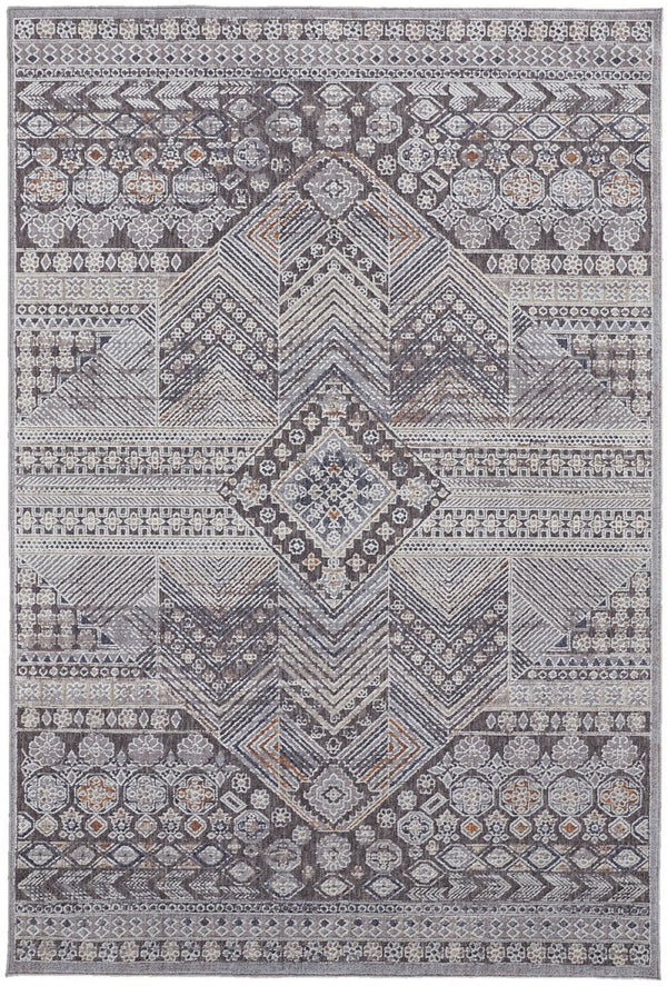 HomeRoots 12' Ivory and Gray Geometric Area Rug - Distressed, Stain-Resistant Design for Stylish Durability 12' X 15' 513758
