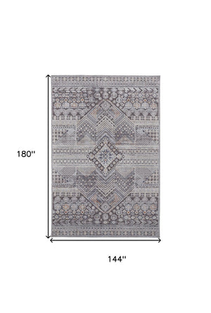HomeRoots 12' Ivory and Gray Geometric Area Rug - Distressed, Stain-Resistant Design for Stylish Durability 12' X 15' 513758