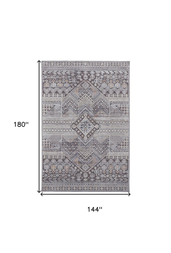 HomeRoots 12' Ivory and Gray Geometric Area Rug - Distressed, Stain-Resistant Design for Stylish Durability 12' X 15' 513758