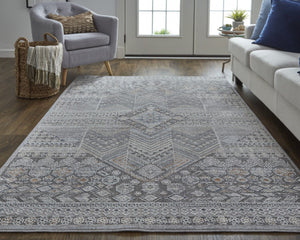 HomeRoots 12' Ivory and Gray Geometric Area Rug - Distressed, Stain-Resistant Design for Stylish Durability 12' X 15' 513758
