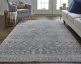 Homeroots 12' X 15' Ivory And Gray Geometric Power Loom Distressed Stain Resistant Area Rug  Polyester 513758