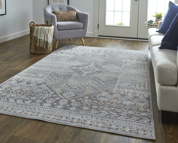 HomeRoots 12' Ivory and Gray Geometric Area Rug - Distressed, Stain-Resistant Design for Stylish Durability 12' X 15' 513758