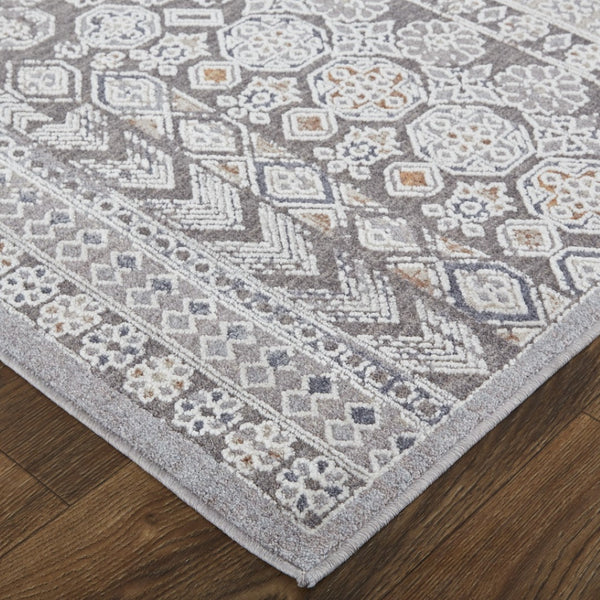 HomeRoots 12' Ivory and Gray Geometric Area Rug - Distressed, Stain-Resistant Design for Stylish Durability 12' X 15' 513758