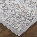 Homeroots 12' X 15' Ivory And Gray Geometric Power Loom Distressed Stain Resistant Area Rug  Polyester 513758