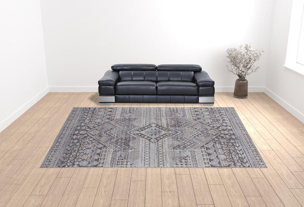 HomeRoots 12' Ivory and Gray Geometric Area Rug - Distressed, Stain-Resistant Design for Stylish Durability 12' X 15' 513758