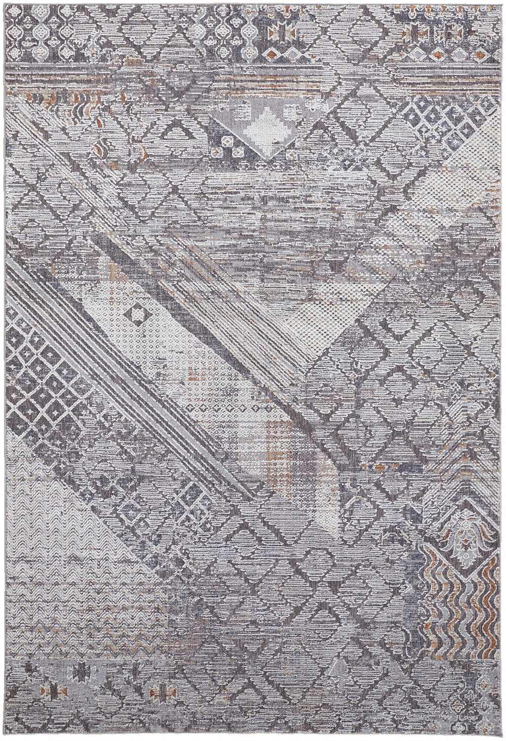 Homeroots 4' X 6' Ivory And Gray Geometric Power Loom Distressed Stain Resistant Area Rug  Polyester 513769