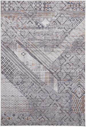 Homeroots 4' X 6' Ivory And Gray Geometric Power Loom Distressed Stain Resistant Area Rug  Polyester 513769