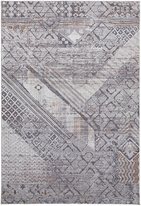 Homeroots 4' X 6' Ivory And Gray Geometric Power Loom Distressed Stain Resistant Area Rug  Polyester 513769
