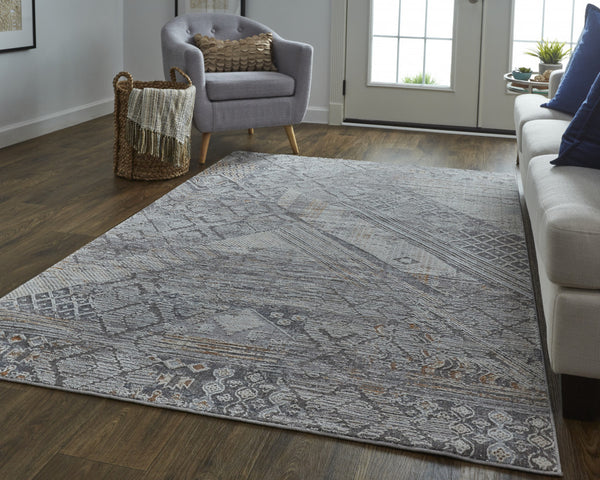 Homeroots 5' X 8' Gray And Ivory Geometric Power Loom Distressed Area Rug  Polyester 513770