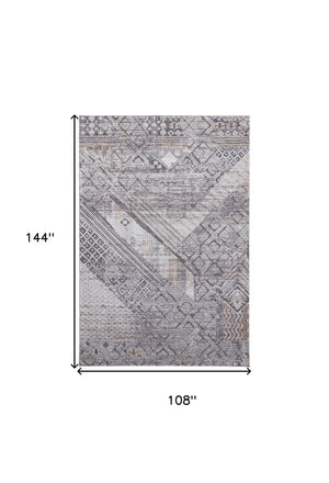 Homeroots 9' X 12' Ivory And Gray Geometric Power Loom Distressed Stain Resistant Area Rug  Polyester 513773