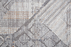 Homeroots 8' Ivory And Gray Geometric Power Loom Distressed Stain Resistant Runner Rug  Polyester 513775