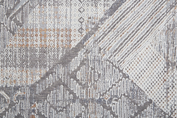 Homeroots 8' Ivory And Gray Geometric Power Loom Distressed Stain Resistant Runner Rug  Polyester 513775
