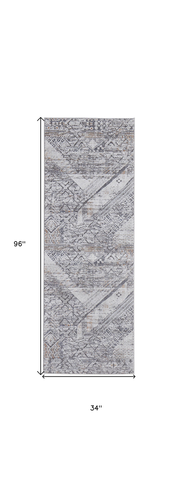 Homeroots 8' Ivory And Gray Geometric Power Loom Distressed Stain Resistant Runner Rug  Polyester 513775