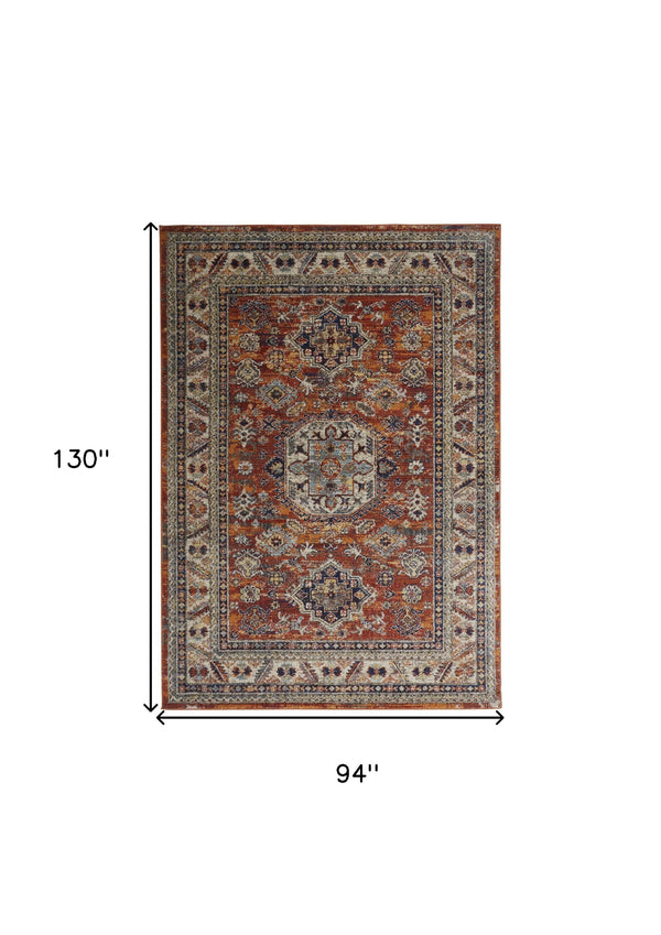 Homeroots 8' X 11' Red Orange Floral Non Skid Area Rug Red,Orange,Ivory Polypropylene 513787