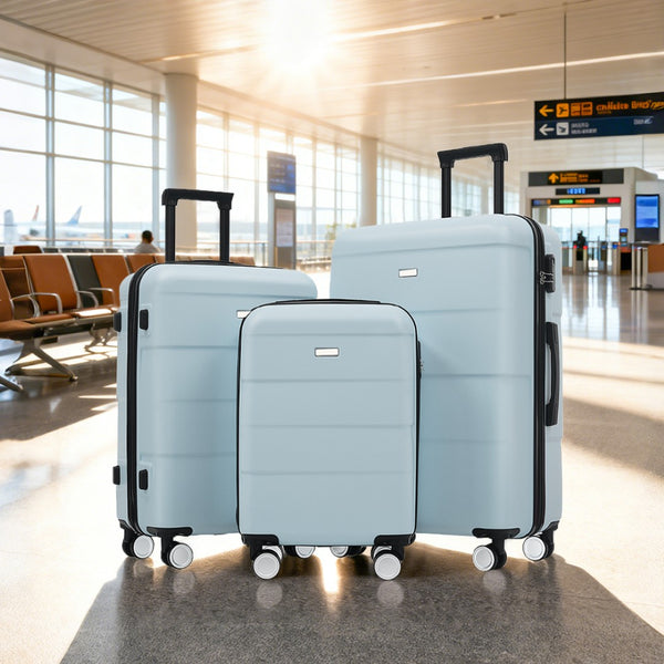 English Elm Hardshell 3 Piece Luggage Set Abs Spinner Suitcase with Tsa Lock Telescoping Handle Light Blue N732P308497N