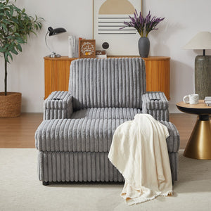 English Elm 42.5-inch corduroy single recliner with cup holder, storage ottoman, plush back pillow for lounging Grey W834P375123