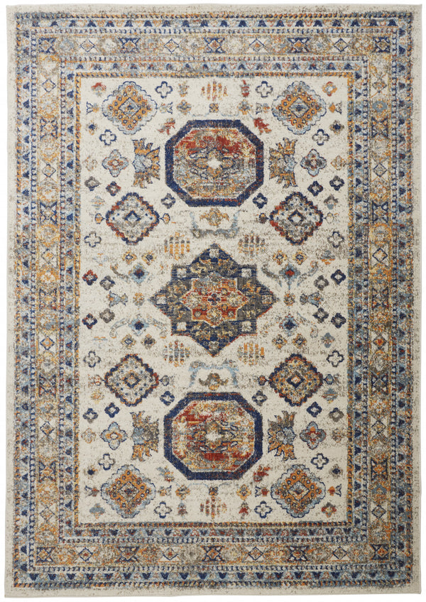 Homeroots 7' X 10' Ivory And Blue Floral Non Skid Area Rug Ivory,Orange,Blue Polypropylene 513800