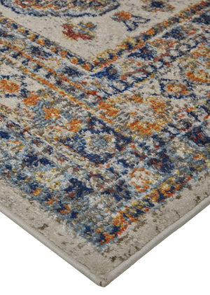 Homeroots 7' X 10' Ivory And Blue Floral Non Skid Area Rug Ivory,Orange,Blue Polypropylene 513800