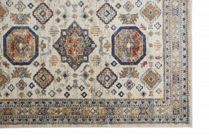 Homeroots 7' X 10' Ivory And Blue Floral Non Skid Area Rug Ivory,Orange,Blue Polypropylene 513800