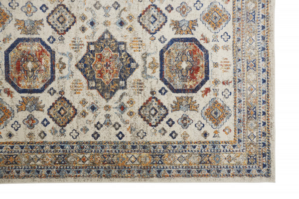 Homeroots 7' X 10' Ivory And Blue Floral Non Skid Area Rug Ivory,Orange,Blue Polypropylene 513800