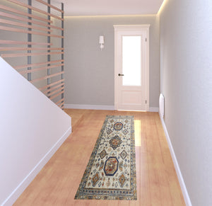 Homeroots 8' Ivory Orange And Blue Floral Stain Resistant Runner Rug Ivory,Orange,Blue Polypropylene 513803