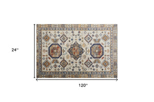 Homeroots 10' Ivory Orange And Blue Floral Stain Resistant Runner Rug Ivory,Orange,Blue Polypropylene 513804