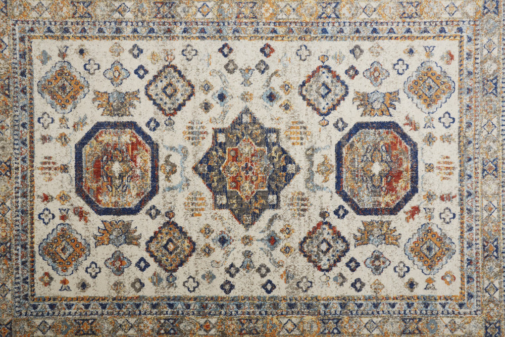 Homeroots 10' Ivory Orange And Blue Floral Stain Resistant Runner Rug Ivory,Orange,Blue Polypropylene 513804