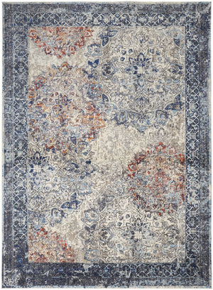 Homeroots 8' X 11' Blue Ivory And Red Floral Power Loom Distressed Stain Resistant Area Rug  Polypropylene 513813