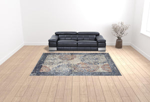 Homeroots 9' X 12' Blue Ivory And Red Floral Power Loom Distressed Stain Resistant Area Rug  Polypropylene 513814