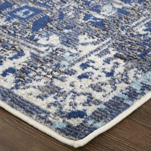 Homeroots 9' X 12' Blue Ivory And Red Floral Power Loom Distressed Stain Resistant Area Rug  Polypropylene 513814
