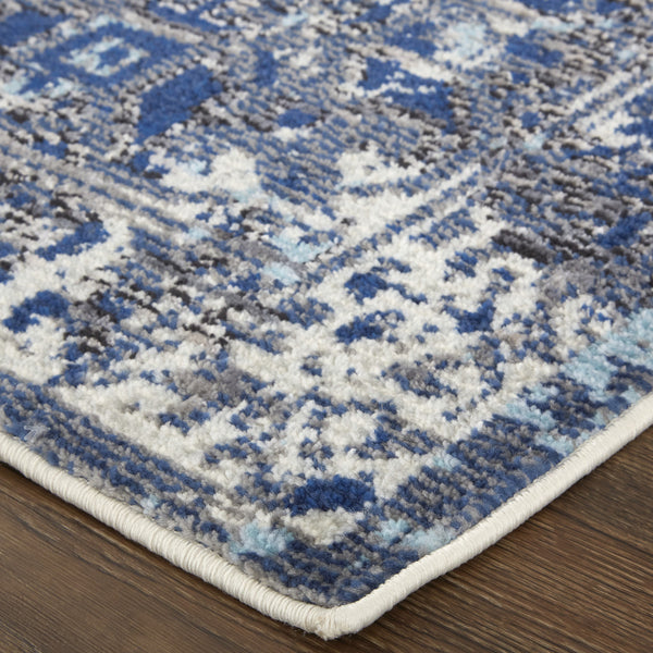 Homeroots 9' X 12' Blue Ivory And Red Floral Power Loom Distressed Stain Resistant Area Rug  Polypropylene 513814