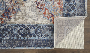 Homeroots 9' X 12' Blue Ivory And Red Floral Power Loom Distressed Stain Resistant Area Rug  Polypropylene 513814