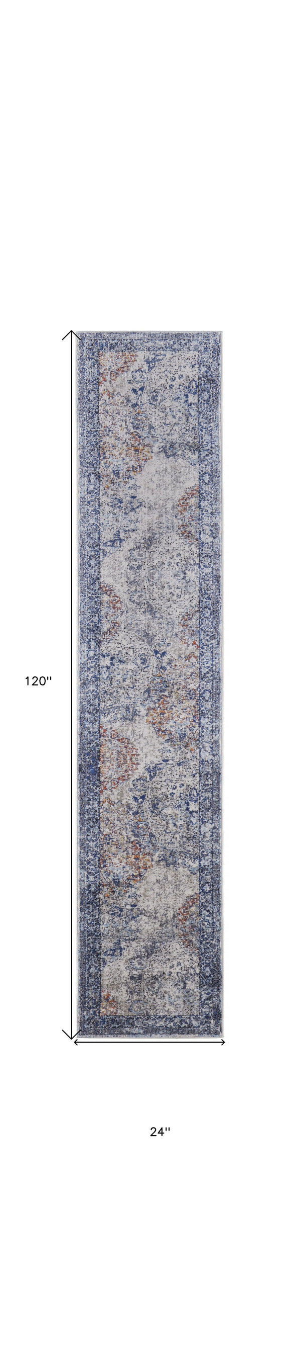 Homeroots 10' Blue Ivory And Red Floral Power Loom Distressed Stain Resistant Runner Rug  Polypropylene 513816