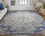 Homeroots 5' X 8' Ivory Gray And Blue Floral Power Loom Distressed Stain Resistant Area Rug  Polypropylene 513818