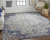 Homeroots 5' X 8' Ivory Gray And Blue Floral Power Loom Distressed Stain Resistant Area Rug  Polypropylene 513818