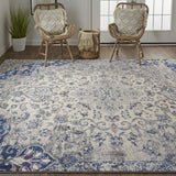 Homeroots 5' X 8' Ivory Gray And Blue Floral Power Loom Distressed Stain Resistant Area Rug  Polypropylene 513818