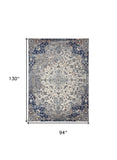 Homeroots 8' X 11' Gray And Ivory Floral Power Loom Distressed Non Skid Area Rug  Polypropylene 513820