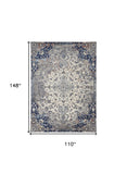 Homeroots 9' X 12' Ivory Gray And Blue Floral Power Loom Distressed Stain Resistant Area Rug  Polypropylene 513821