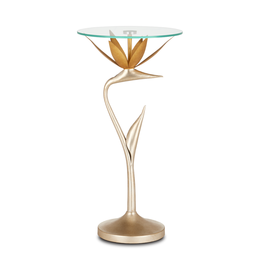 Paradiso Nature-Inspired Gold & Silver Accent Table with Glass Top - Bohemian Elegance & Charm