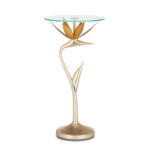 Paradiso Nature-Inspired Gold & Silver Accent Table with Glass Top - Bohemian Elegance & Charm