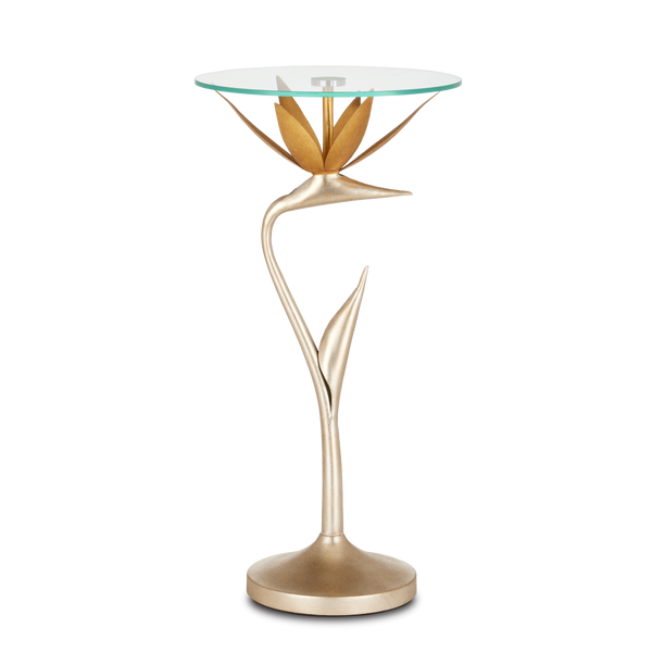 Paradiso Nature-Inspired Gold & Silver Accent Table with Glass Top - Bohemian Elegance & Charm