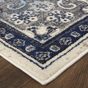 Homeroots 5' X 8' Gray Ivory And Blue Floral Power Loom Distressed Stain Resistant Area Rug  Polypropylene 513825