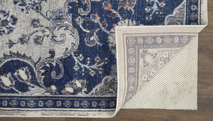 Homeroots 5' X 8' Gray Ivory And Blue Floral Power Loom Distressed Stain Resistant Area Rug  Polypropylene 513825